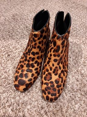 Nine West Leopard Print Ankle Booties in Brown and Black